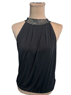 Express Open-Back Beaded Neck Halter - Size S, Black
